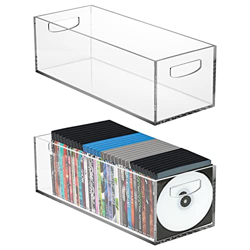 Frcctre 2 Pack Acrylic DVD/CD Storage Box, Clear DVD Holder Case with Handles, Stackable Storage Container Shelf Organizer Bin for CDs, Video Games, Blu-ray, Books, Home, Office - Image 1
