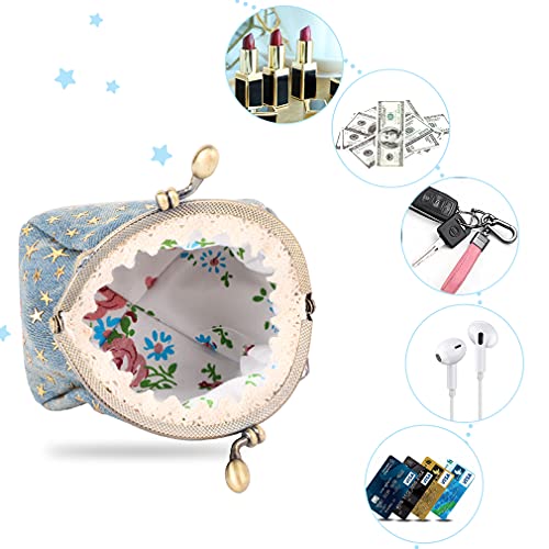 iSuperb Coin Purse Coin Bag Star Pouch Kiss-Lock Change Purse Small Wallets Coin Pouch for Women (Blue) - Image 4