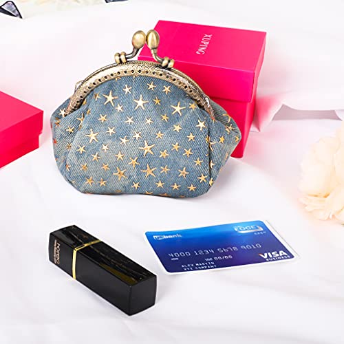 iSuperb Coin Purse Coin Bag Star Pouch Kiss-Lock Change Purse Small Wallets Coin Pouch for Women (Blue) - Image 2