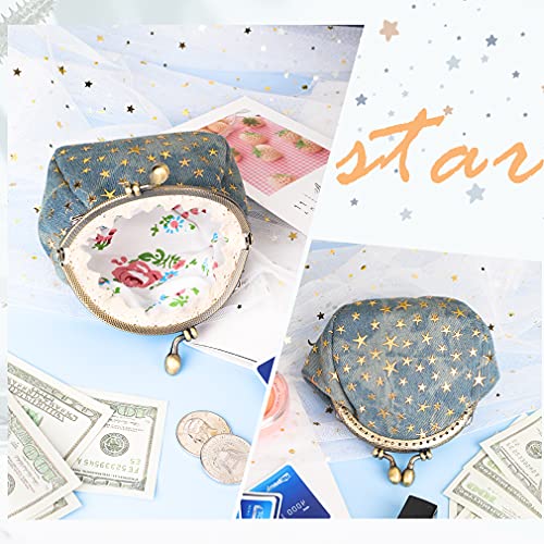 iSuperb Coin Purse Coin Bag Star Pouch Kiss-Lock Change Purse Small Wallets Coin Pouch for Women (Blue) - Image 3