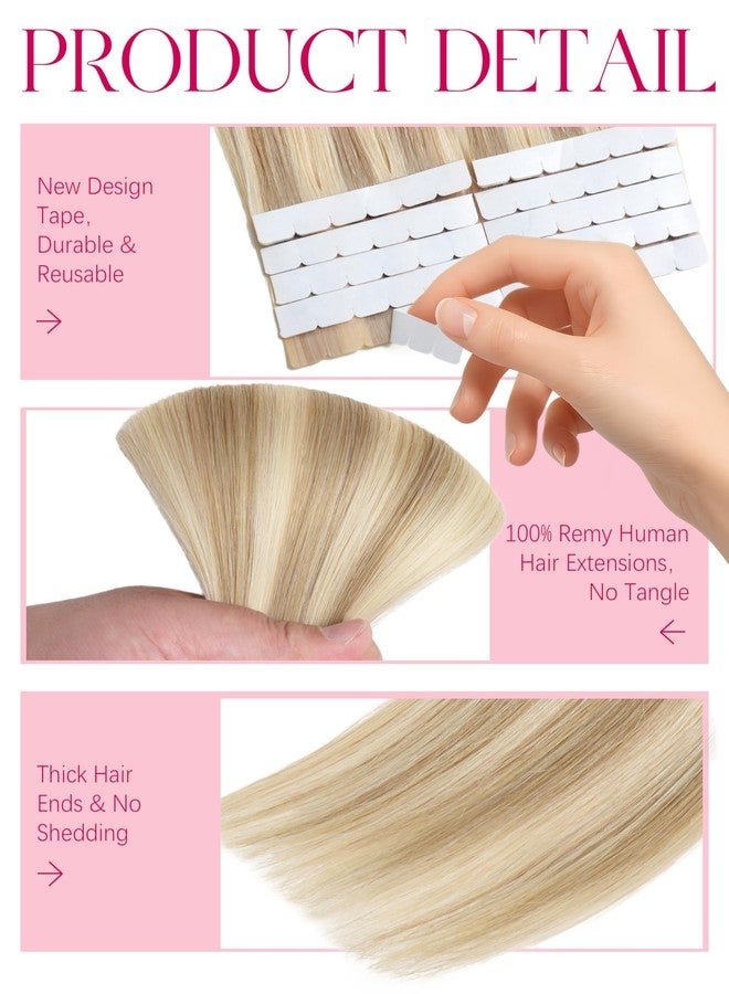 Lacer Mini Tape in Hair Extensions Ash Blonde Mixed Light Blonde 16 Inch - Image 2