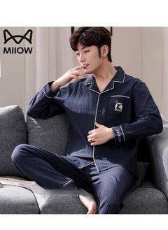MIIOW Breathing Pajamas-Men's Pajamas Made Of Pure Cotton, Loose And Comfortable, Long Sleeved Casual Home Suit Set  - Image 1