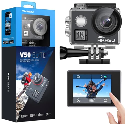 AKASO V50 Elite 4K60fps شاشة لمس كاميرا أكشن واي فاي تحكم صوتي EIS مقاومة للماء حتى 131 قدم تكبير 8X تحكم عن بعد - Image 1