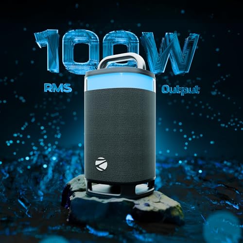 Zebronics Wireless Bluetooth Party Speaker, 100W, Upto 5Hrs Playback, 4X 6.9cm Drivers, Passive Radiator, TWS, USB, AUX, 3 EQ Modes, IPX5 Water Resistant, RGB, Built-in Powerbank (Axon 500) - Image 3