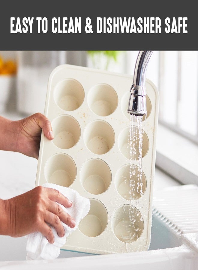 جرين لايف صينية مافن من جرين لايف، 12 كوب، صينية خبز صحية غير لاصقة وخالية من مركبات PFAS، 11.4 بوصة × 1.9 بوصة × 15.9 بوصة، أدوات خبز سيراميك متينة، مناسبة للكب كيك، وقطع البيض، والتارت، والبراونيز، لون أسود - Image 3