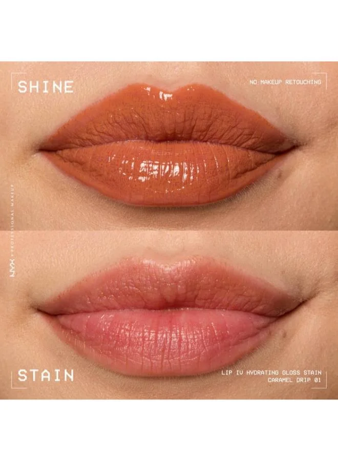 NYX PROFESSIONAL MAKEUP Lip Iv Hydrating Gloss Stain Lip Gloss Up To 12Hr Hydration High Pigment Wet Shine Finish Caramel Drip