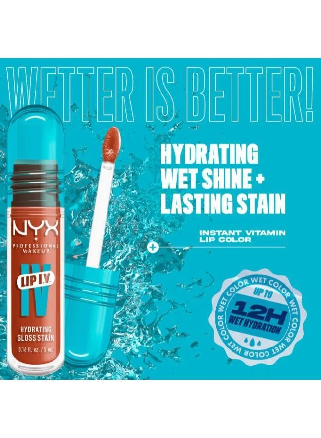 NYX PROFESSIONAL MAKEUP Lip Iv Hydrating Gloss Stain Lip Gloss Up To 12Hr Hydration High Pigment Wet Shine Finish Caramel Drip