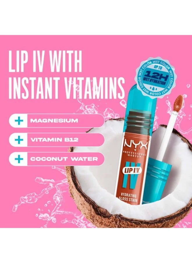 NYX PROFESSIONAL MAKEUP Lip Iv Hydrating Gloss Stain Lip Gloss Up To 12Hr Hydration High Pigment Wet Shine Finish Caramel Drip