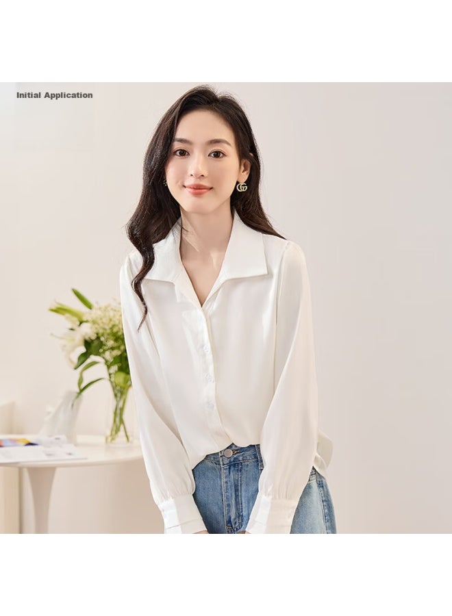 First Application Chushen Chunqiu Long-sleeve Shirt For Women, French-style Elegant Satin Design, Professional Commute Casual White Blouse S43s002 - Image 4