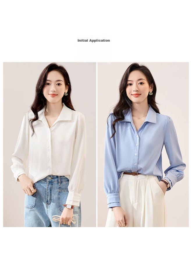 First Application Chushen Chunqiu Long-sleeve Shirt For Women, French-style Elegant Satin Design, Professional Commute Casual White Blouse S43s002 - Image 3