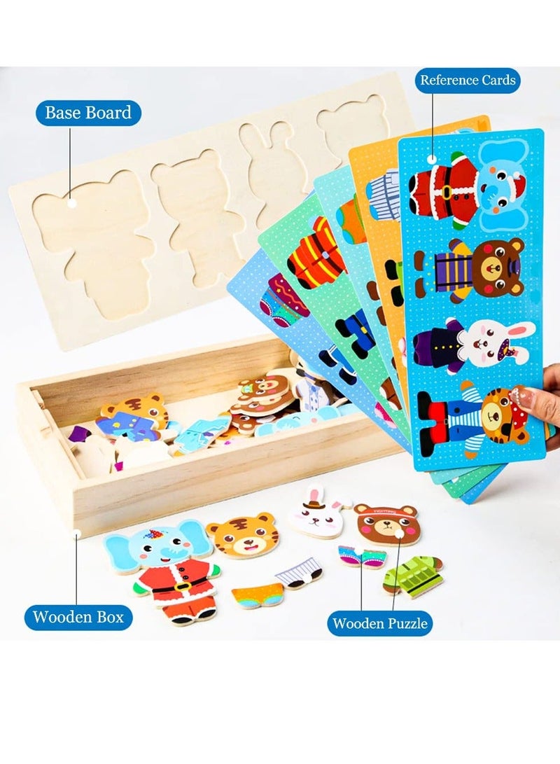 Wooden Jigsaw Puzzles Wooden Animal Dress Up Puzzles for Kids Toddler Puzzles Cartoon Animal Dress Up Puzzle Educational Toy for Boys and Girls Age 2-5 Portable and Eco Ideal Gift for Kids - Image 2