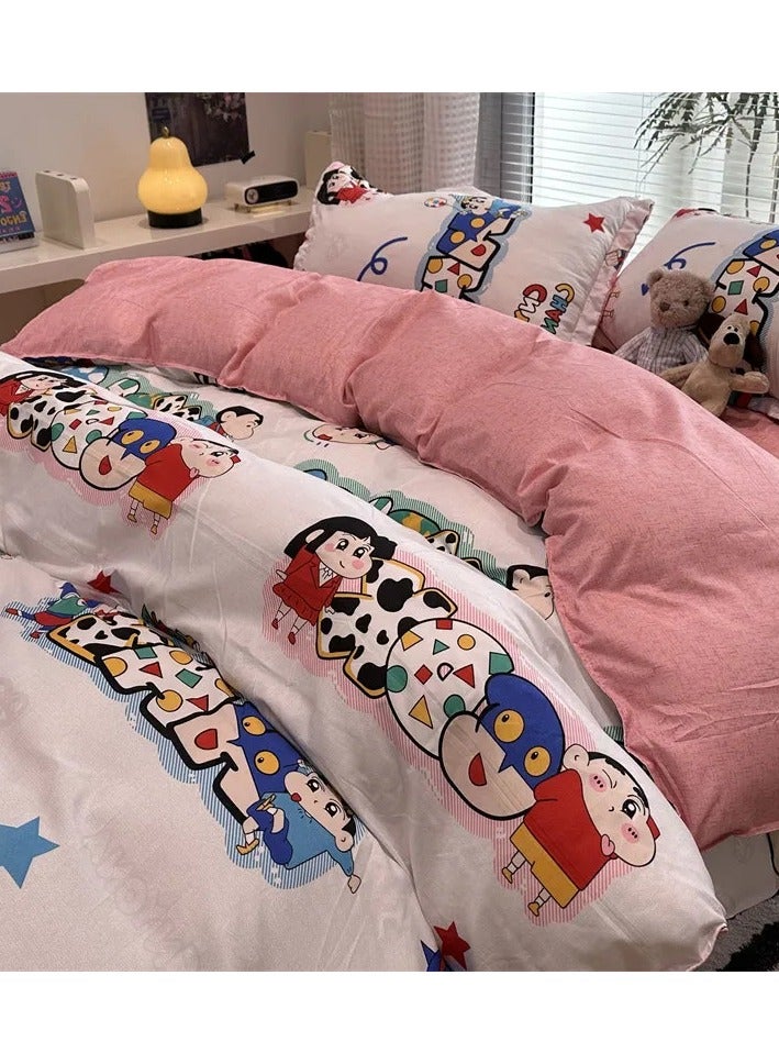 General Cartoon ins style super cute soft bamboo panda washed cotton sheet quilt cover four-piece set student bed three-piece set,Xiaoxin party ljf, kindergarten three-piece set (duit cover 150x110)  - Image 1