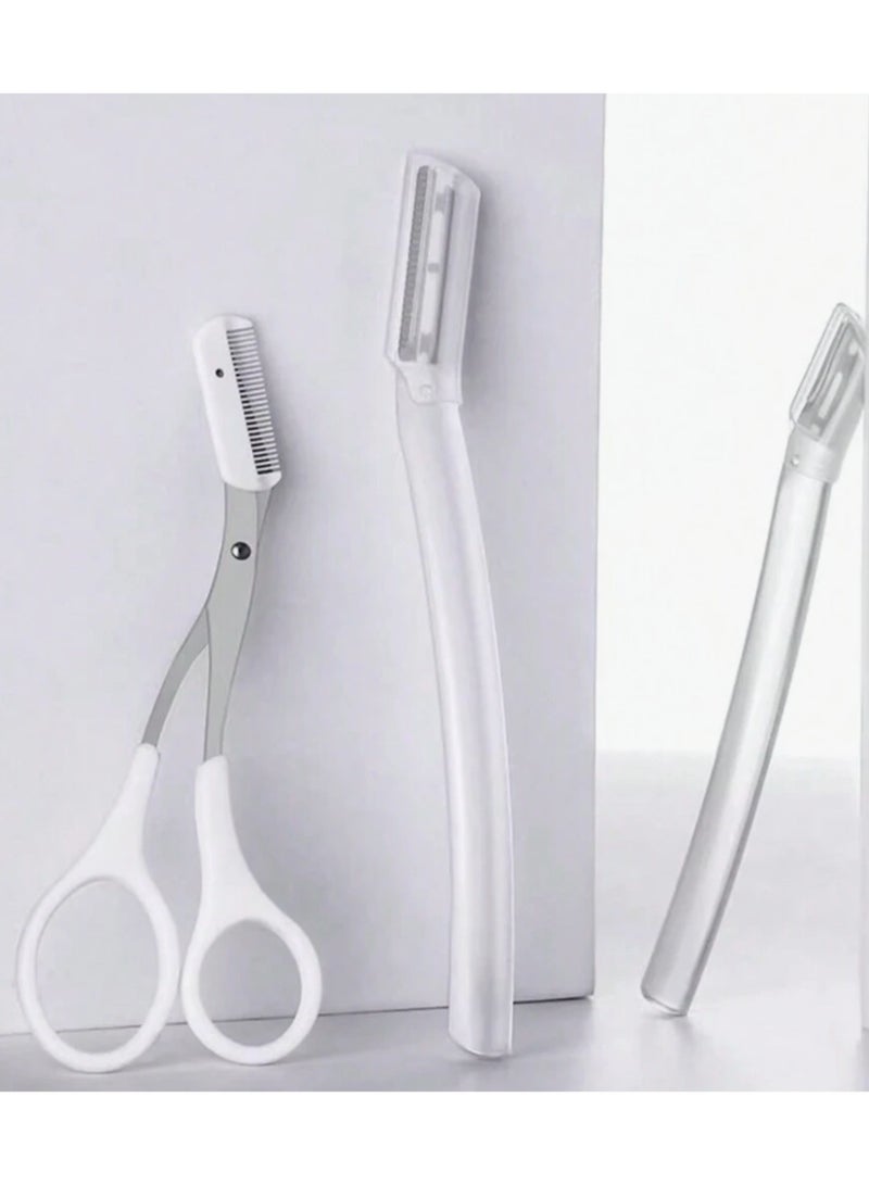 مجموعة تشذيب الحواجب الشفافة المكونة من 3 قطع للمبتدئين، أداة محمولة لإزالة شعر الوجه - Image 1