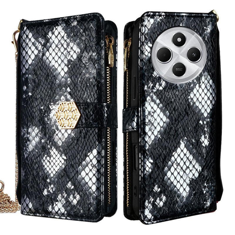 HuHa Case Cover For Redmi 14C 4G Crossbody Handle Snake Texture Leather Phone Case(Black) - Image 1