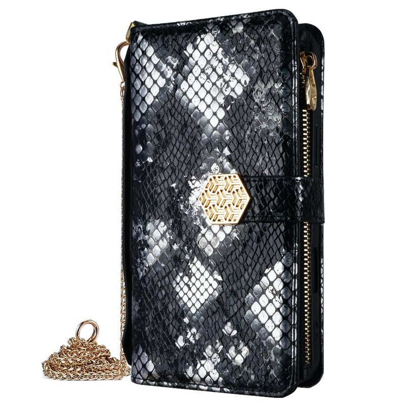 HuHa Case Cover For Redmi 14C 4G Crossbody Handle Snake Texture Leather Phone Case(Black) - Image 2