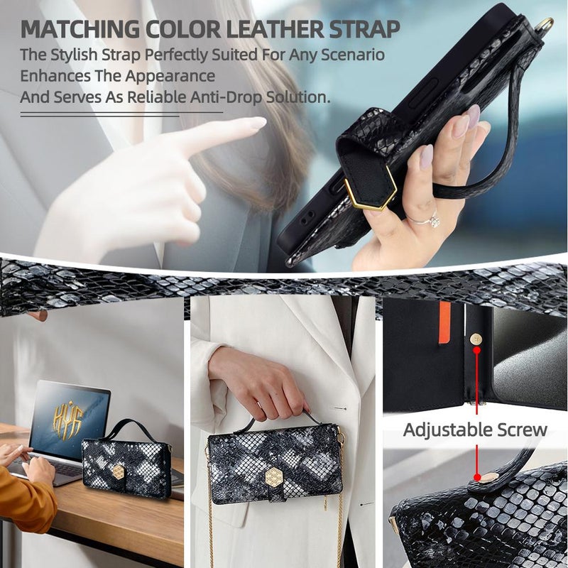 HuHa Case Cover For Redmi 14C 4G Crossbody Handle Snake Texture Leather Phone Case(Black) - Image 5