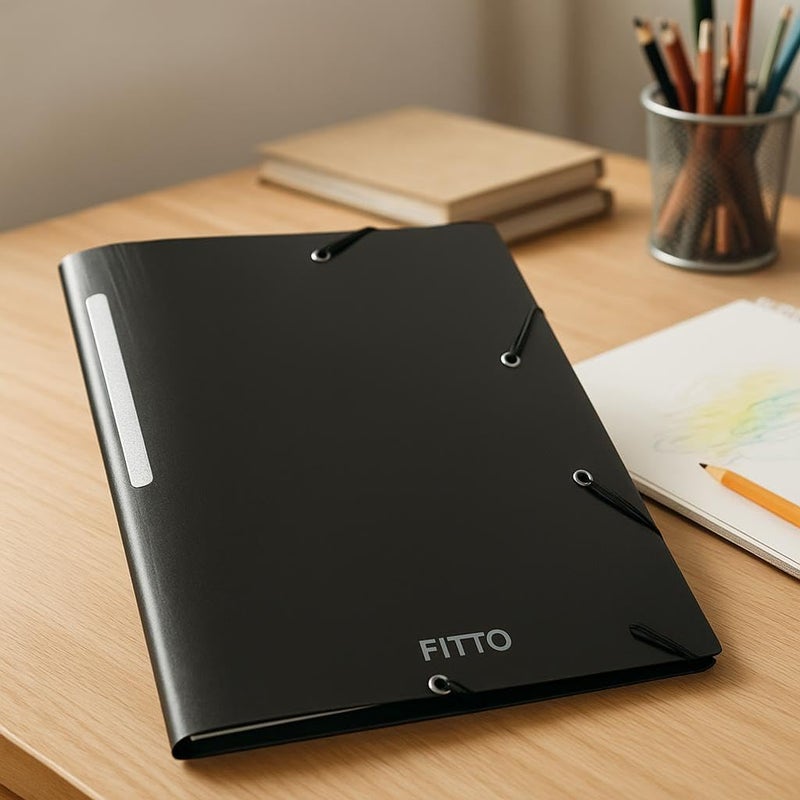 Fitto Card Board Folder for A4 Sheets - 34x26cm, Black Office Document Storage - Image 2