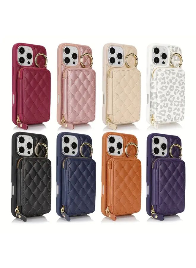 White Leopard Print Phone Wallet Compatible with iPhone 12 Pro Card Slot Zipper Compartment Ring Holder - Image 4