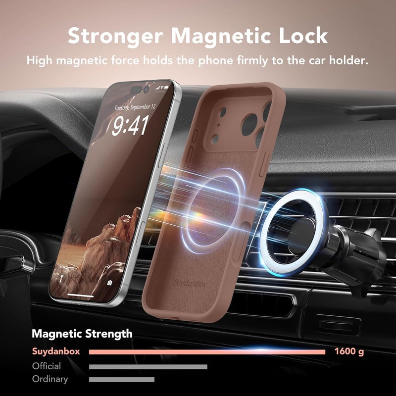SUYDANBOX Magnetic for iPhone 17 Pro Case, Compatible with MagSafe, [Full Camera Protection][Screen Protector] Silicone Shockproof Protective Phone Case for iPhone 17 Pro 6.3", Brown - Image 3