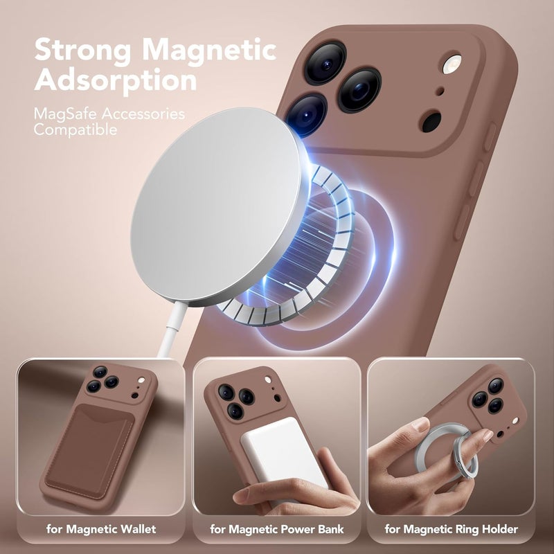 SUYDANBOX Magnetic for iPhone 17 Pro Case, Compatible with MagSafe, [Full Camera Protection][Screen Protector] Silicone Shockproof Protective Phone Case for iPhone 17 Pro 6.3", Brown - Image 2