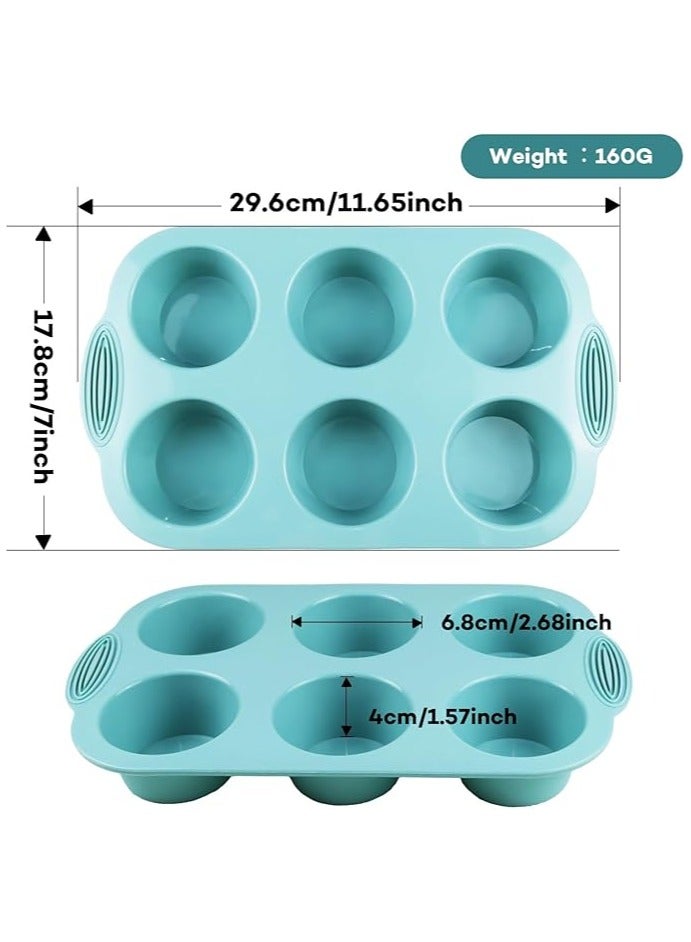 3 Pcs Silicone Muffin Pan,6-Cavity Nonstick Baking Tray for Brownies, Muffins,Jellies, Pudding, Sandwich Cookies, Food Grade Pack of 3 Colors - Image 2