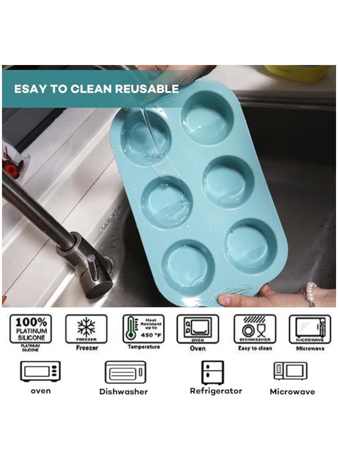3 Pcs Silicone Muffin Pan,6-Cavity Nonstick Baking Tray for Brownies, Muffins,Jellies, Pudding, Sandwich Cookies, Food Grade Pack of 3 Colors - Image 4