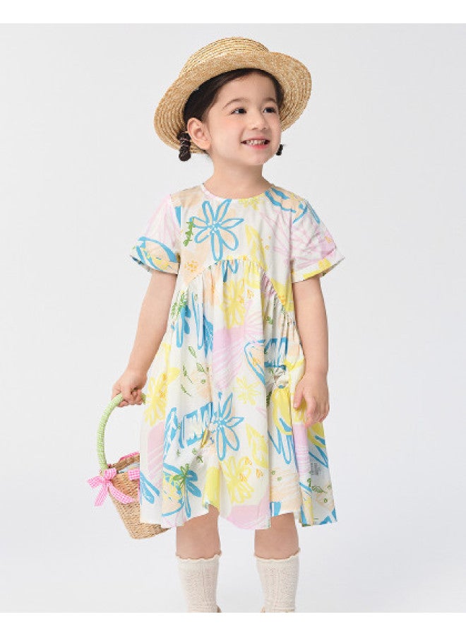 Balabala Kids Dress For Girls, Large Flared Skirt, 2025 Summer New Fashion Print - Image 1