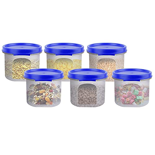 Cutting EDGE Smart Slim Storage Set of 6 – 250ML | Airtight & Leak-Resistant Round Modular Plastic Containers for Pasta, Snacks & Cookies | Stackable, BPA-Free, Refrigerator Safe – Dark Blue - Image 1