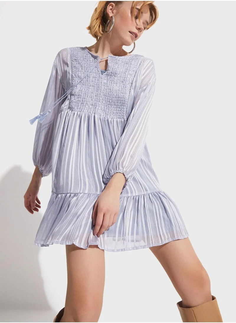 JUNE Tiered Puff Sleeve Dress