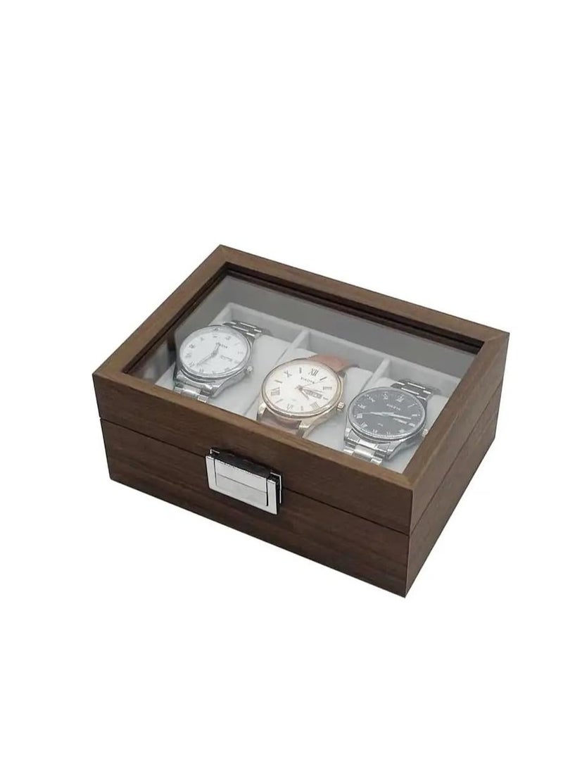 High Quality Wooden Organizer Box With Glass Cover for Jewelry Watches Organization -3 Sections 16.5cm*12cm*7.5cm suitable for Dressing Room-Watch Box-Brown - Image 3