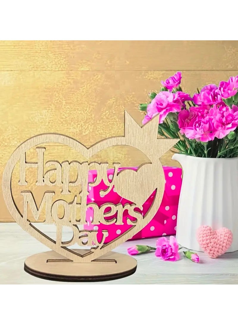 فكرة هدية عيد الأم السعيدة على شكل قلب خشبي لتزيين الطاولة، هدية لطيفة لأفضل زينة للأم، حامل عرض لديكور غرفة المنزل والمكتب - Image 3