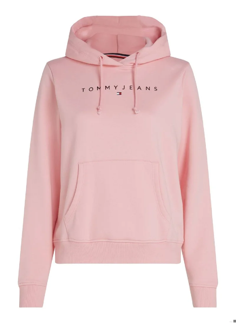 TOMMY JEANS Women's Regular Fit Linear Hoodie , Pink - Cotton