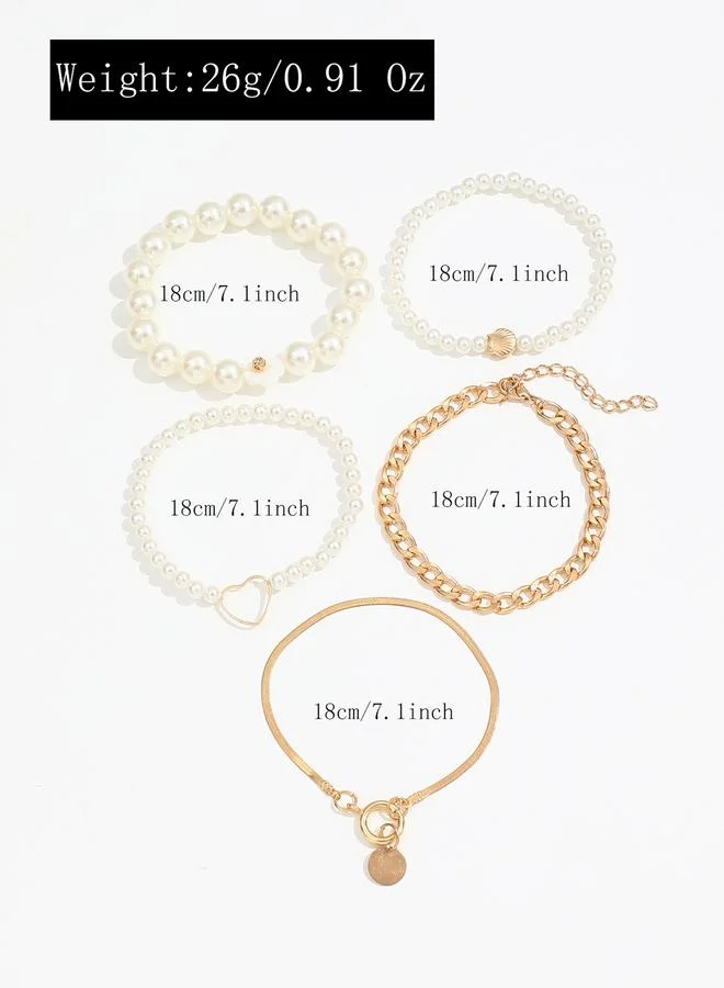 Take Two  Take Two Set of 5 - Faux Pearl Decor Bracelets for Women | Best Price UAE