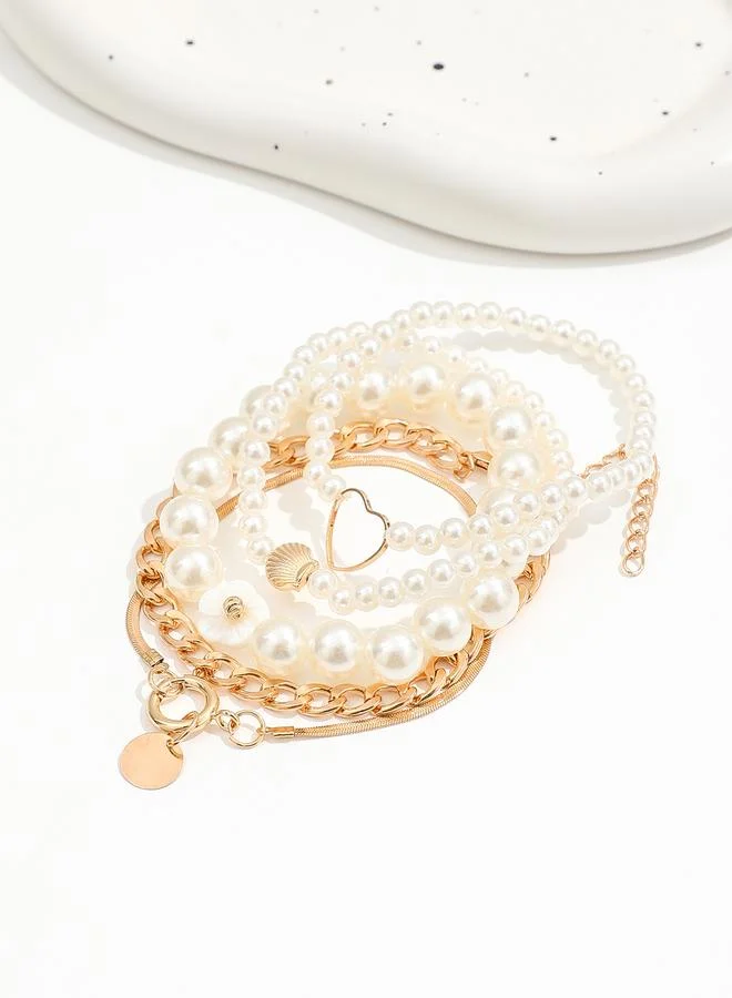 Take Two  Take Two Set of 5 - Faux Pearl Decor Bracelets for Women | Best Price UAE