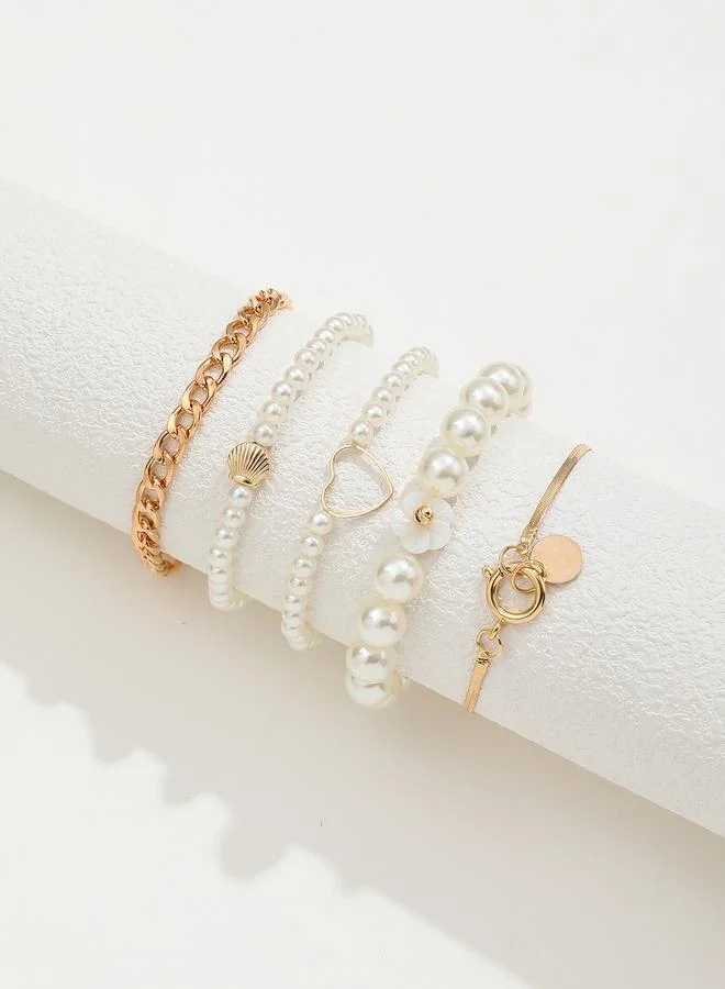 Take Two Take Two Set of 5 - Faux Pearl Decor Bracelets