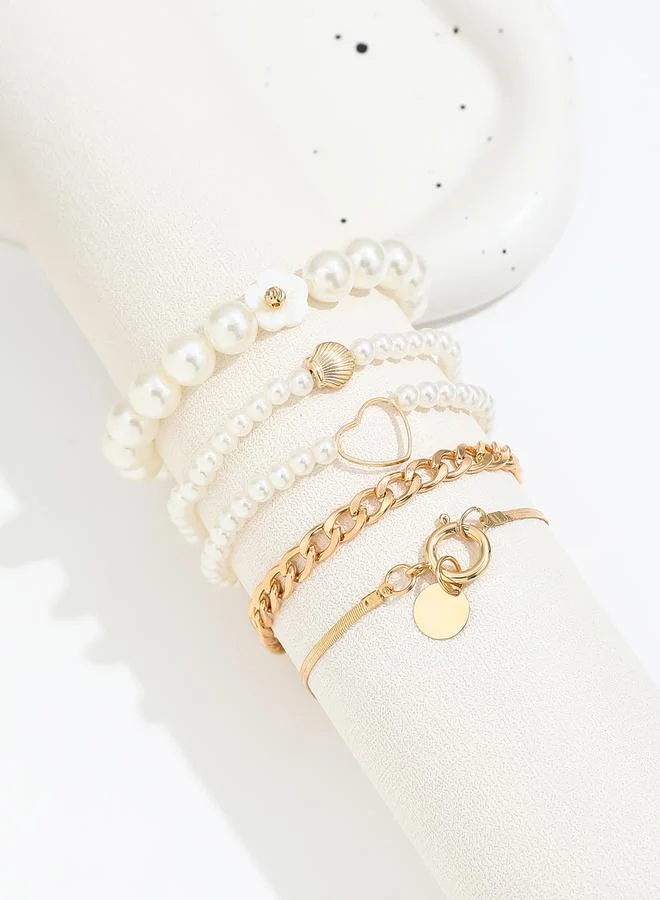 Take Two  Take Two Set of 5 - Faux Pearl Decor Bracelets for Women | Best Price UAE
