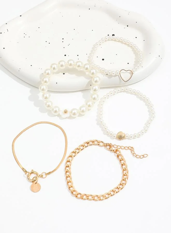 Take Two  Take Two Set of 5 - Faux Pearl Decor Bracelets for Women | Best Price UAE