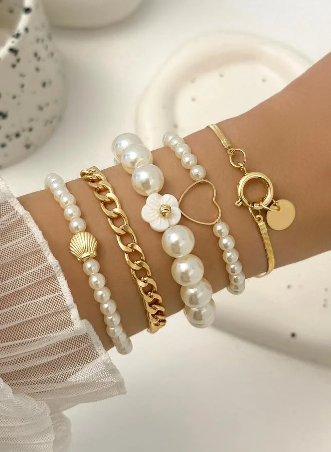 Take Two Take Two Set of 5 - Faux Pearl Decor Bracelets