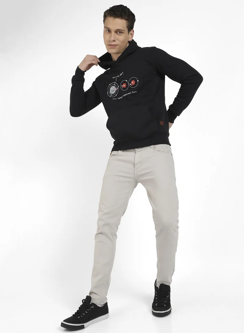 Campus Sutra Men's Black Water Molecules Hoodie With Kangaroo Pocket