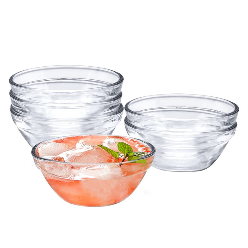 ICEBLUEOR Mini Glass Bowls  Set of 6 Small Dipping Bowls for Relish Sauces Jam Chutney Nuts Dessert Sundae Ice Cream Serving Condiments  Clear Glass