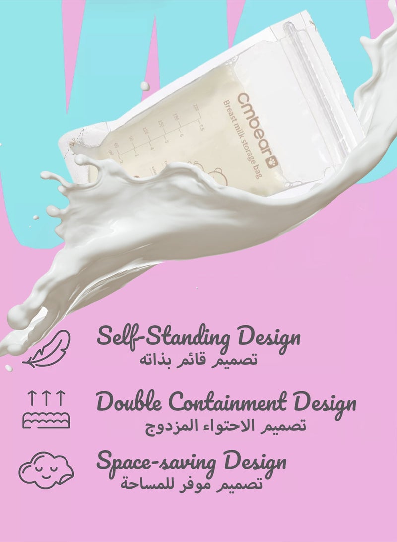 Cmbear Self Standing Milk Storage Bags | 50 Count Milk Storage Bags with Double Zipper | Baby Essentials | Fast Freeze & Thaw Milk Bags for Baby Bottle Feeding | No Leak Pre Sterilized for Freezer | 220ml - Image 2