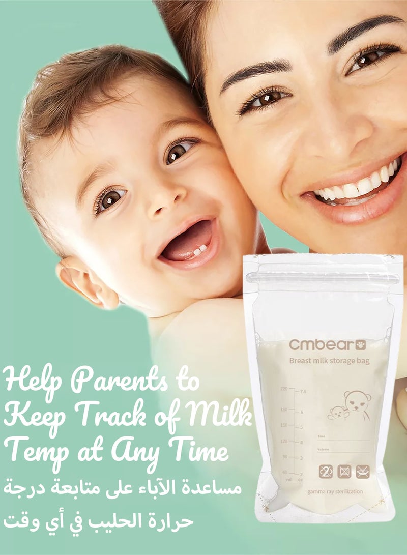 Cmbear Self Standing Milk Storage Bags | 50 Count Milk Storage Bags with Double Zipper | Baby Essentials | Fast Freeze & Thaw Milk Bags for Baby Bottle Feeding | No Leak Pre Sterilized for Freezer | 220ml - Image 4