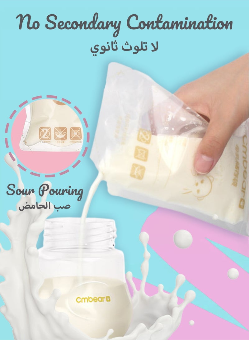 Cmbear Self Standing Milk Storage Bags | 50 Count Milk Storage Bags with Double Zipper | Baby Essentials | Fast Freeze & Thaw Milk Bags for Baby Bottle Feeding | No Leak Pre Sterilized for Freezer | 220ml - Image 5