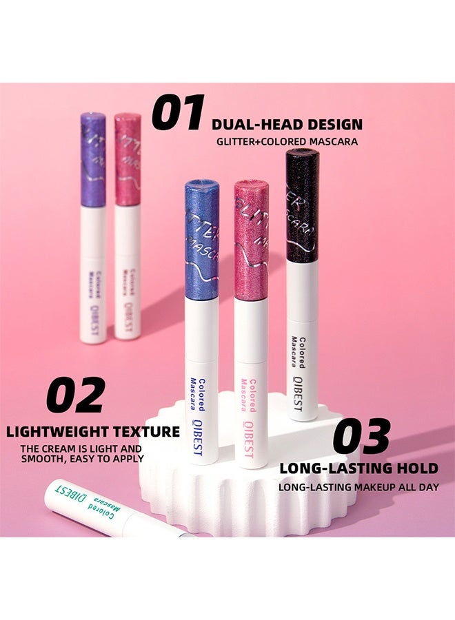 QiBest 2-IN-1 Mascara, Colored Mascara,  Shimmer Lash Makeup, Dual-Ended Sparkly & Solid Color Eyelash Mascara for Party & Stage Look 02# - Image 5