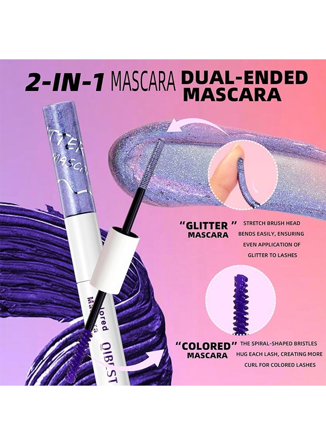 QiBest 2-IN-1 Mascara, Colored Mascara,  Shimmer Lash Makeup, Dual-Ended Sparkly & Solid Color Eyelash Mascara for Party & Stage Look 02# - Image 4