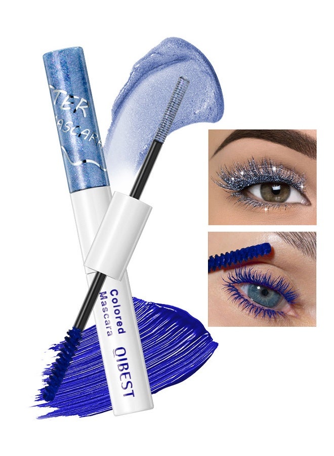 QiBest 2-IN-1 Mascara, Colored Mascara,  Shimmer Lash Makeup, Dual-Ended Sparkly & Solid Color Eyelash Mascara for Party & Stage Look 02# - Image 1