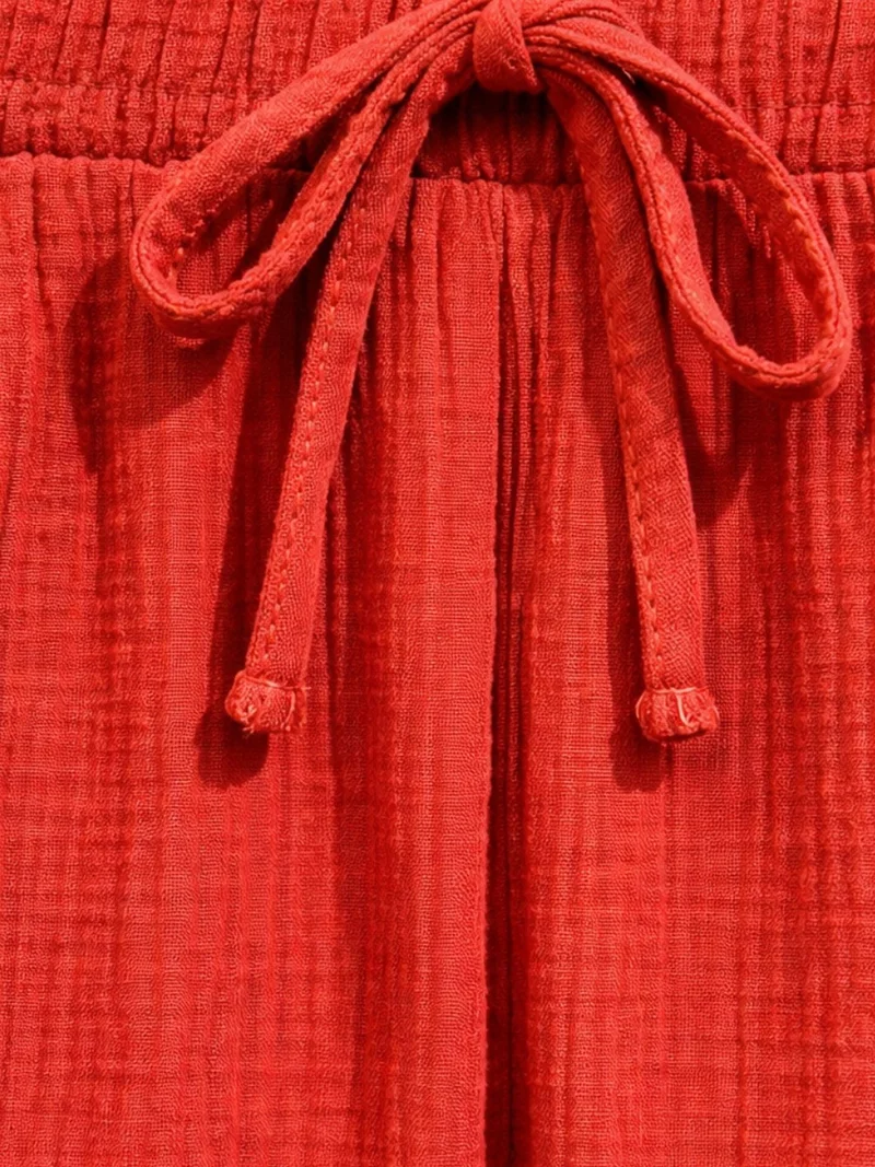 ميكسراي Mixray High Waist Textured Muslin Fabric Pants