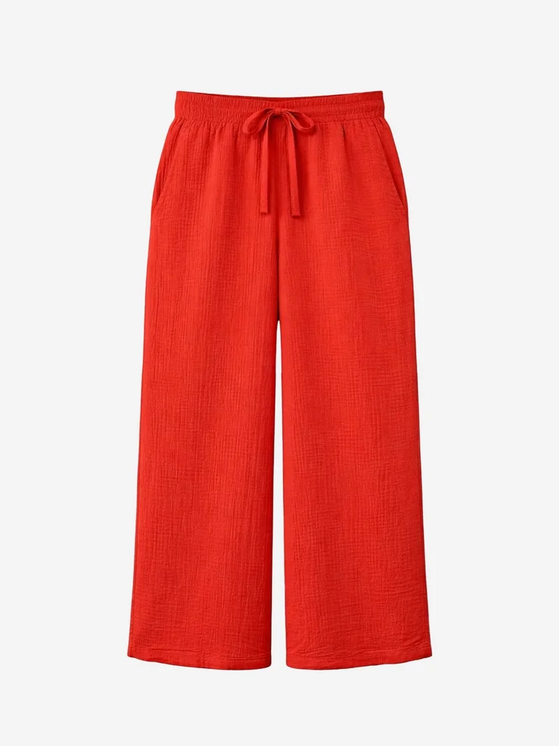 ميكسراي Mixray High Waist Textured Muslin Fabric Pants