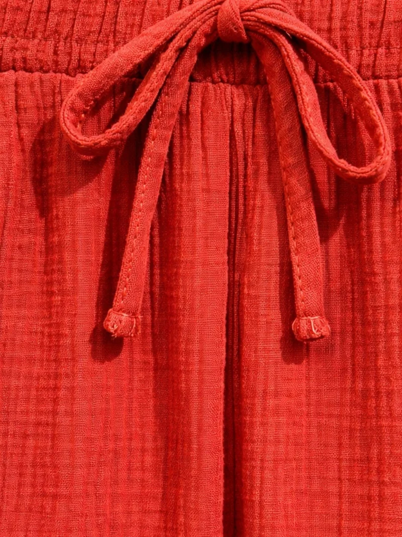 ميكسراي Mixray High Waist Textured Muslin Fabric Pants
