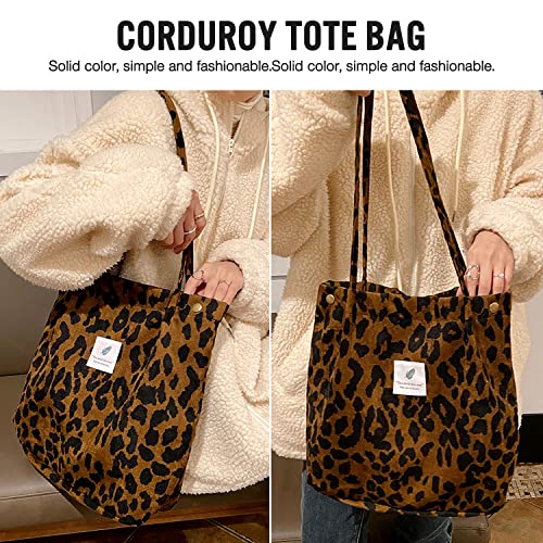 Cohpoh Women Tote Bags Grocery Shoulder Bag Corduroy with Inner Pocket for Work Beach Lunch Travel Shopping Shopper Handbags - Image 2
